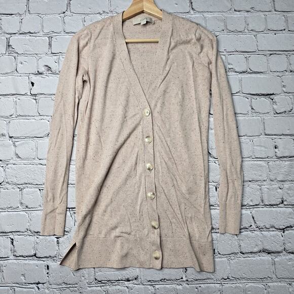 Loft Cotton Blend Button Beige Muted Blush Pink Duster Cardigan Sweater Size XS - Picture 1 of 11